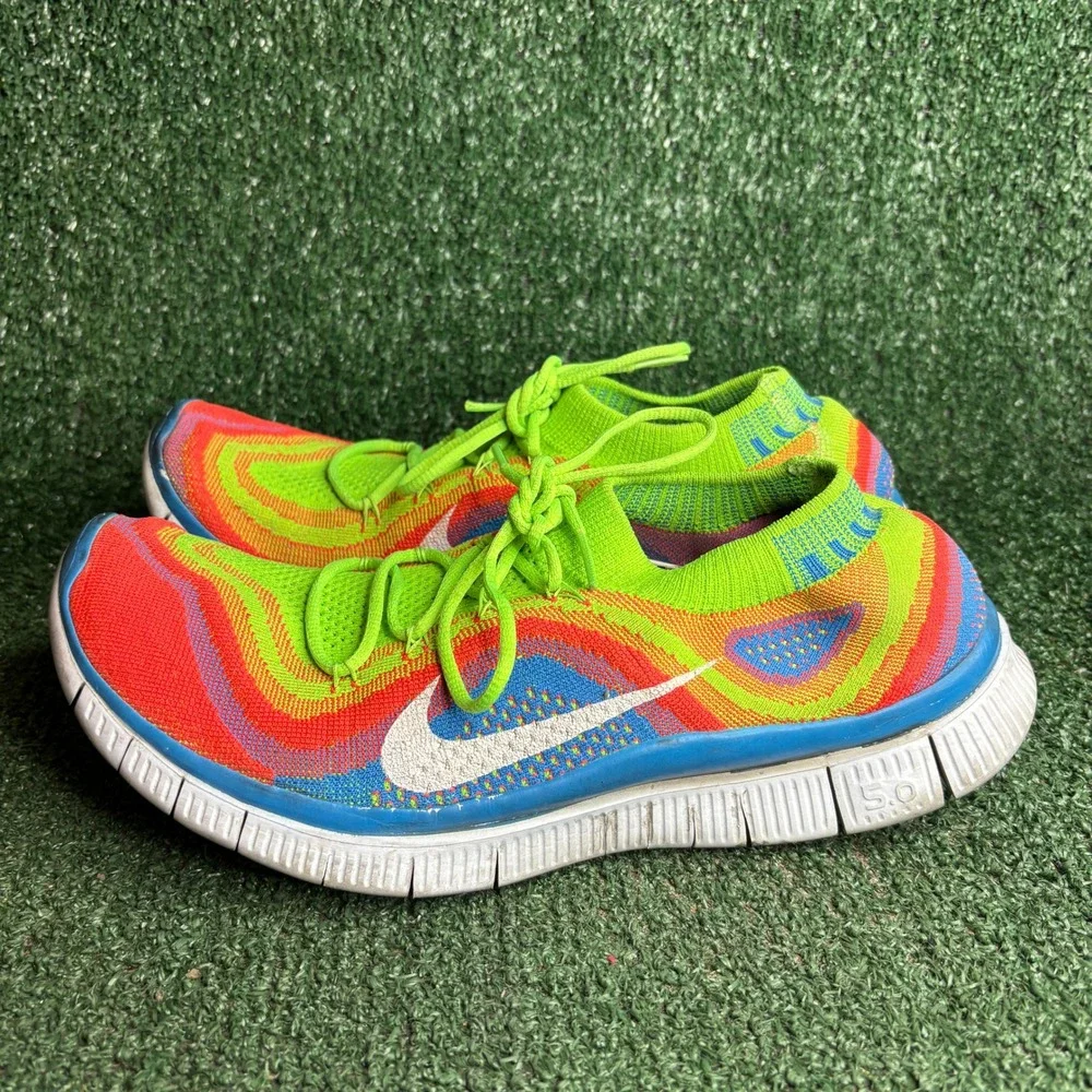 Nike Free Flyknit 5.0 Rainbow Woven Running Sneaker Green Multicolor Mens Sz 11